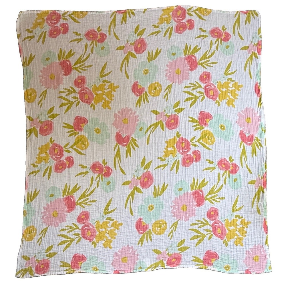 CLOUD ISLAND Baby Girl Soft Swaddle Blanket Muslin 100% Cotton Flowers 41" X 45"